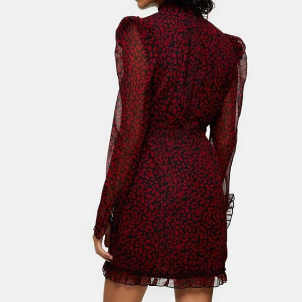 Topshop high neck mini dress in red animal print
